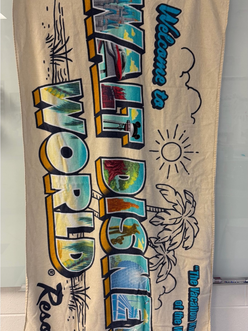 Disney Maui Postcard Beach Towel - Blue, Yellow, Green, Tan